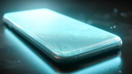 Modern smartphone displaying a glowing digital network on its screen in a dark setting at night - Powered by Adobe