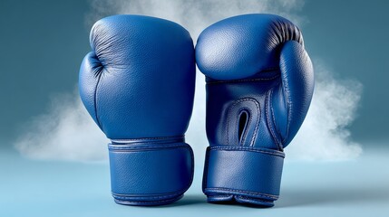 Two blue boxing gloves are shown with steam coming out of them. The gloves are positioned so that they are facing each other, creating a sense of competition or rivalry. The steam adds a dramatic
