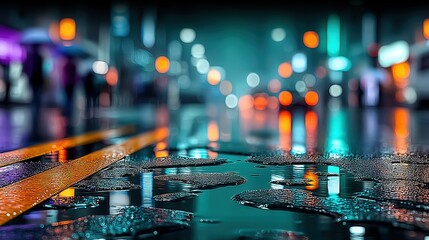 Rainy night reflections urban city streets photography neon lights low angle capturing the essence of city life