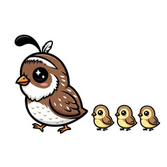 Fototapeta premium Cute cartoon bird leading adorable chicks in a playful line