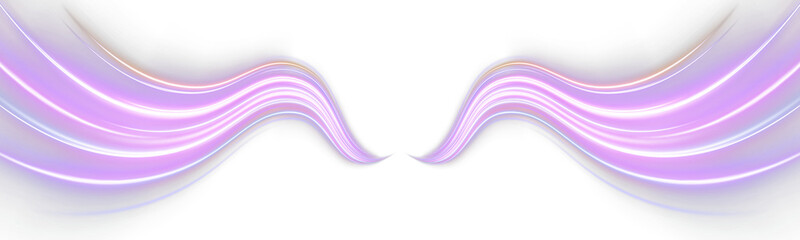 Pink and violet neon arcs twist over a dark city skyline. The glowing lines convey motion, speed, and futuristic energy. Perfect for urban tech visuals. PNG