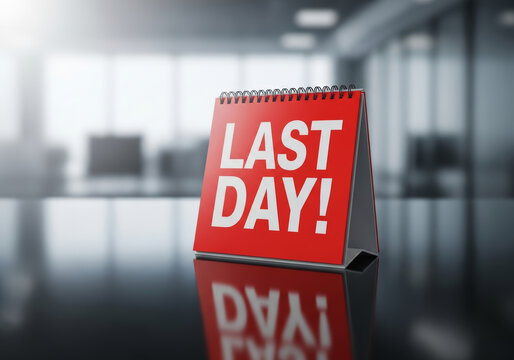 Urgent last day for christmas investment strategy. Red calendar on office desk marks promotion and final deadline