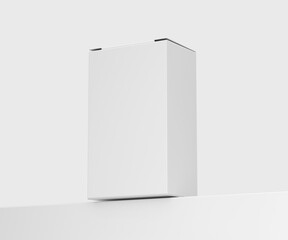 Blank white product packaging box on minimalist background. Retail concept, 3d illustration