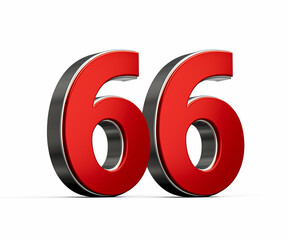Bold Vibrant Red Number Sixty six Number 66 With Sleek Metallic White Background 3D Illustration
