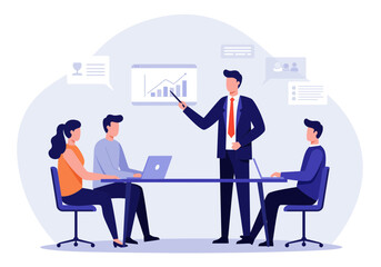 Fototapeta premium Business team meeting discussing data analysis and strategic growth plan