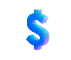 3D Glossy dollar symbol in blue gradient with beveled curves and soft reflections, 3D Illustration