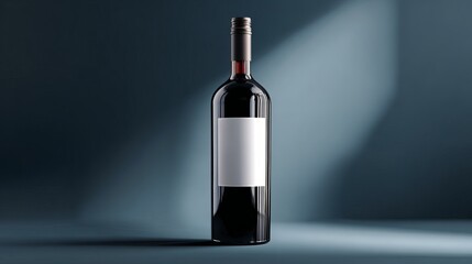 Elegant bottle of red wine with blank label, perfect for showcasing your brand or promotion in a restaurant, bar, or at-home setting, celebrate tonight!