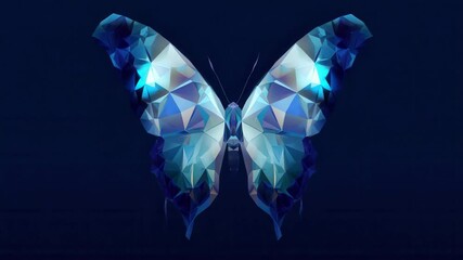 Colorful butterfly design showcases geometric shapes against a dark background, emphasizing vibrant blue hues and intricate patterns