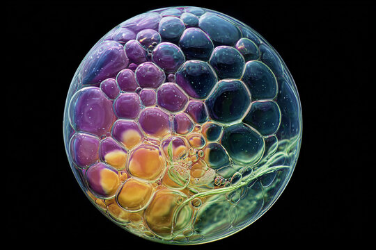 Abstract sphere of colorful bubbles against black background