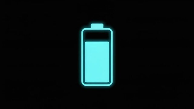 Clean modern battery icon centered on a black background, showing a continuous charging animation. No words, no UI elements