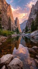 Mountain river sunset reflection