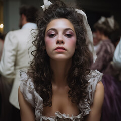 18th Century Ballroom Fashion Editorial with Tired Young Woman