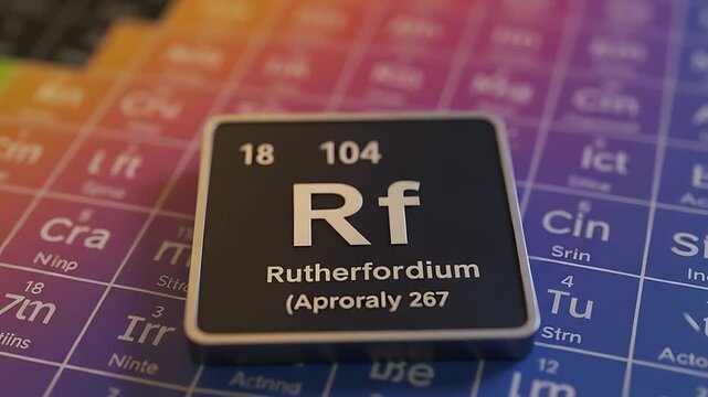 Detailed close-up shot of Rutherfordium element on the periodic table science concept