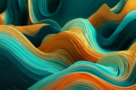 abstract waves of swirling turquoise and orange paper layers
