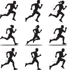 Obraz premium Silhouettes of people running exercising or competing in athletic race