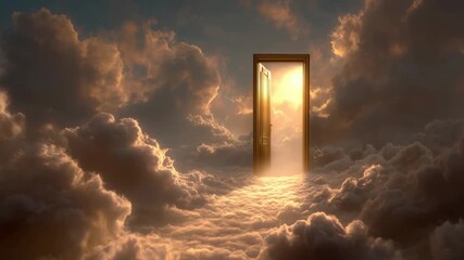 Doorway to light in a dreamlike sky filled with clouds during sunset - Powered by Adobe