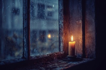 Candlelight by a Rainy Window