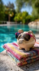 Beige Piggy Bank Saves Big at Beach Vacation