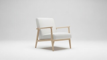 Modern armchair with light wood frame isolated on white background