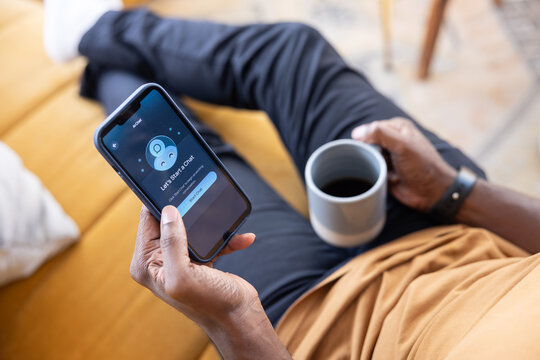 Man using artificial intelligence on a smartphone