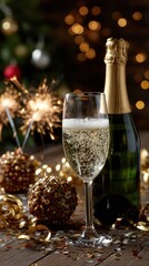 Champagne Bottle Pops Against Dark Background