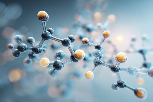 abstract 3d rendered molecular structure with glowing orbs