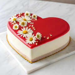 heart shaped cake with red topping decorated