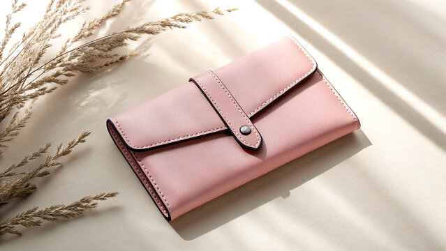 Elegant pink leather wallet with minimalist clasp
