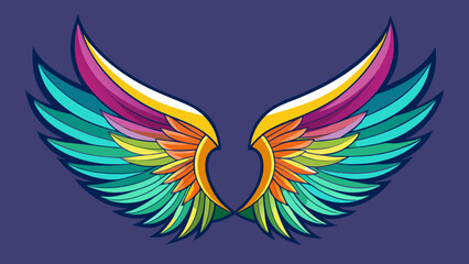 Obraz premium Colorful abstract wings with vibrant feathers against a dark purple background