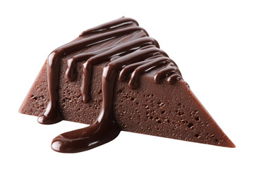 Indulge in a slice of rich, decadent chocolate cake drizzled with glossy ganache topping isolated on a transparent background