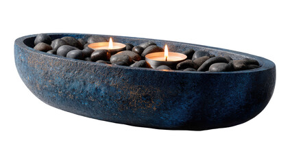 Relaxing Zen garden with candles and smooth stones for meditation and mindfulness isolated on a transparent background