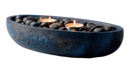 Relaxing Zen garden with candles and smooth stones for meditation and mindfulness isolated on a transparent background