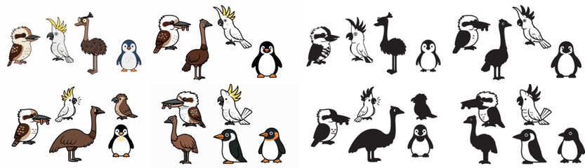 Australian birds collection with transparent background