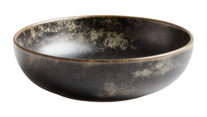 Rustic stoneware bowl with aged finish, perfect for culinary presentation and serving isolated on a transparent background