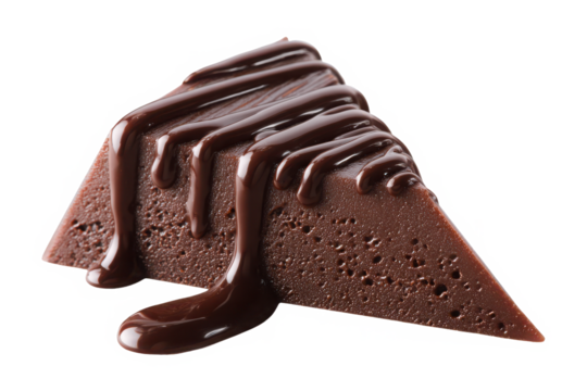 Indulge in a slice of rich, decadent chocolate cake drizzled with glossy ganache topping isolated on a transparent background