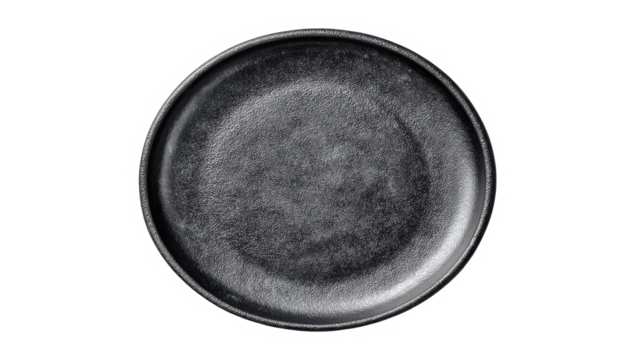 Elevate your dining experience with this sophisticated, textured black plate design isolated on a transparent background