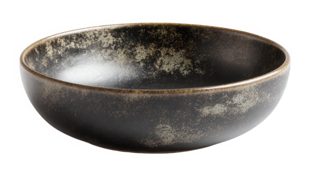 Rustic stoneware bowl with aged finish, perfect for culinary presentation and serving isolated on a transparent background