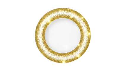 Shiny golden glitter circle frame or ring with sparkling light effect, perfect for luxury decoration, celebration, or elegant border design, isolated on transparent background