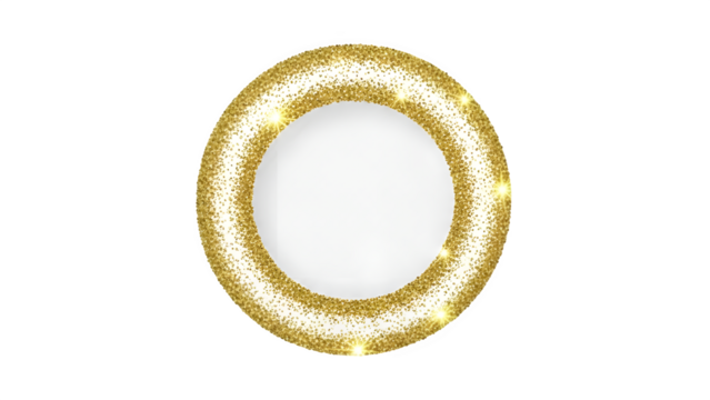 Shiny golden glitter circle frame or ring with sparkling light effect, perfect for luxury decoration, celebration, or elegant border design, isolated on transparent background