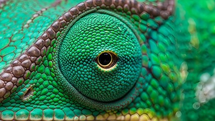Obraz premium Vibrant macro close-up of a peacock's colorful head, showing its blue eye and intricate feather pattern