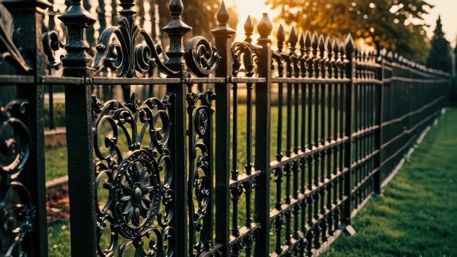 Video A black iron fence stands out against a vibrant sunset backdrop