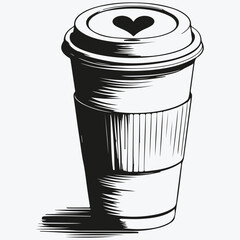 coffee cup top view with heart sketch illustration vector