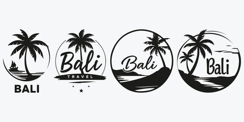Bali travel logo sketch illustration vector set