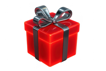 Red gift box with silver ribbon celebrating special occasion