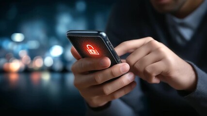 Faceless hands holding smartphone with warning, defocused ransomware alert, cybersecurity attack concept, data protection threat, digital crime visualization, hacker alert technolo - Powered by Adobe