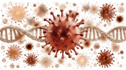 Virus particles and DNA strand causing disease and infection
