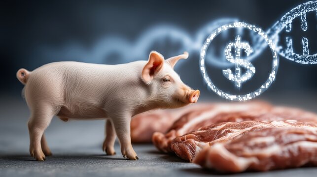 Piglet, DNA, and dollar sign illustrating genetic engineering in livestock