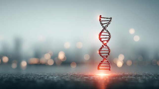 DNA helix structure standing on glowing surface