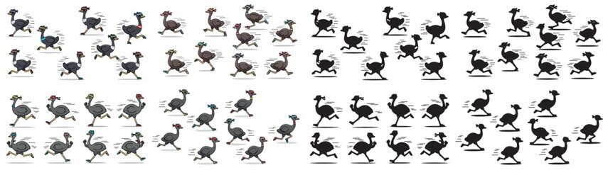 Running ostriches sequence with transparent background