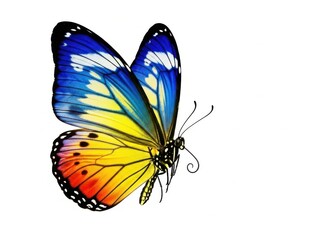 Beautiful butterfly with blue and yellow wings isolated on white background